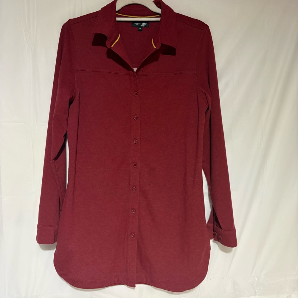 Women's Burgundy Long-Sleeve Button-Down Shirt - Classic Collared Tunic